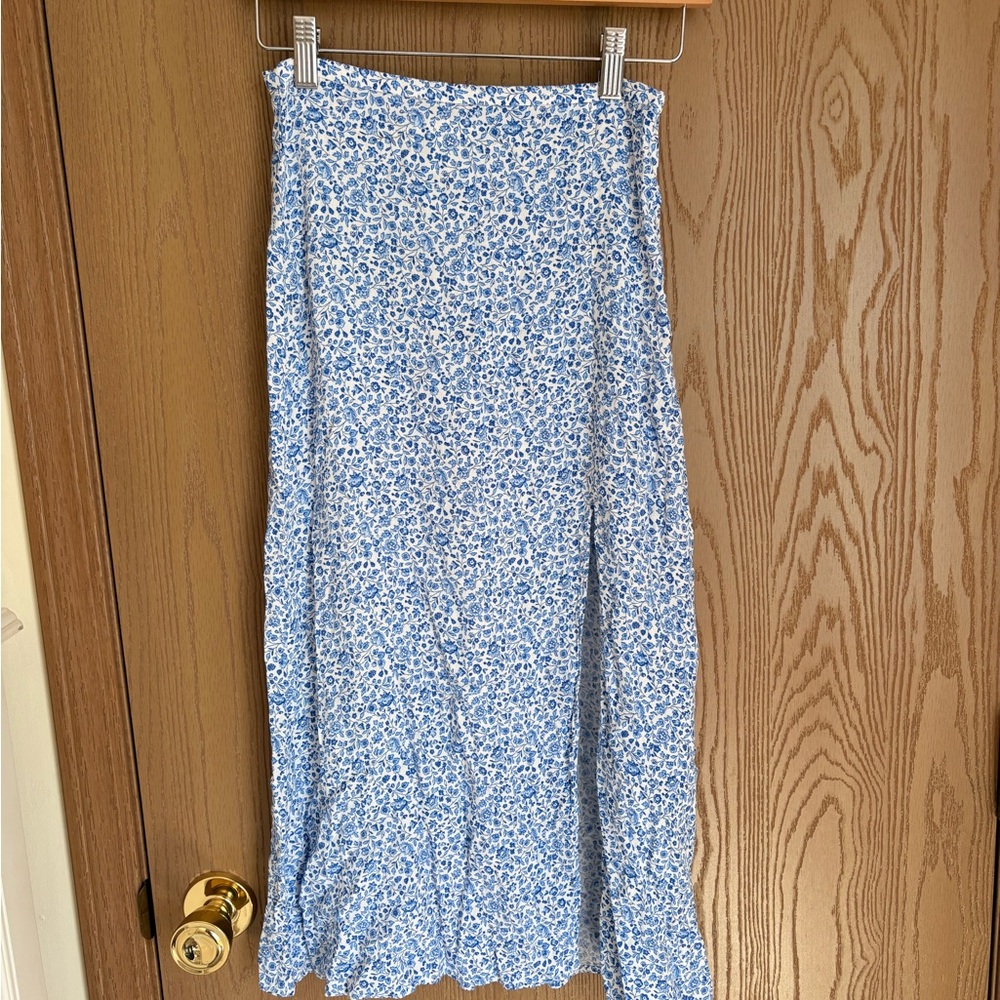 H&M Light Blue Floral Maxi Skirt with a split